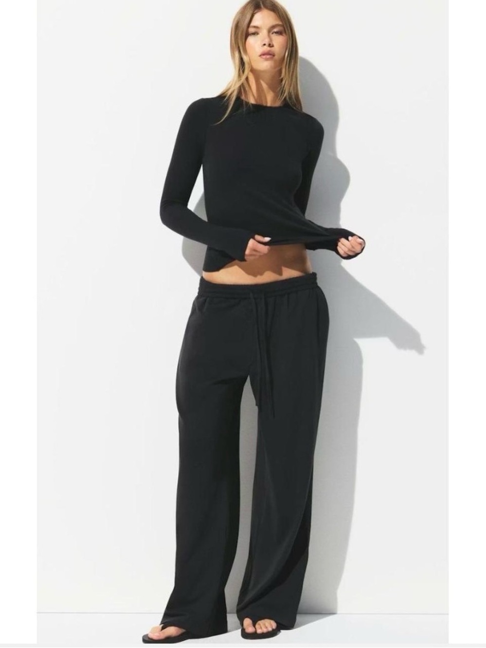 NWT Skims Cotton Jersey Wide leg pant size medium color soot